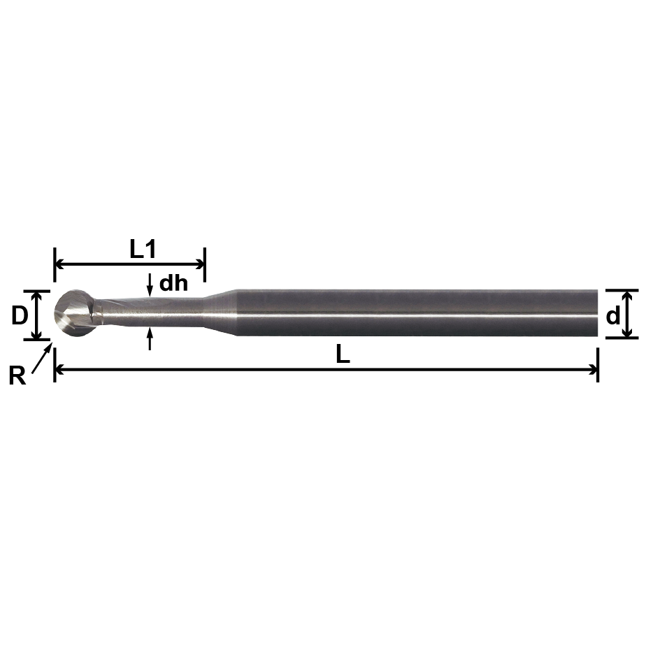 280° Lollipop Tungsten Carbide Ball Nose milling cutter